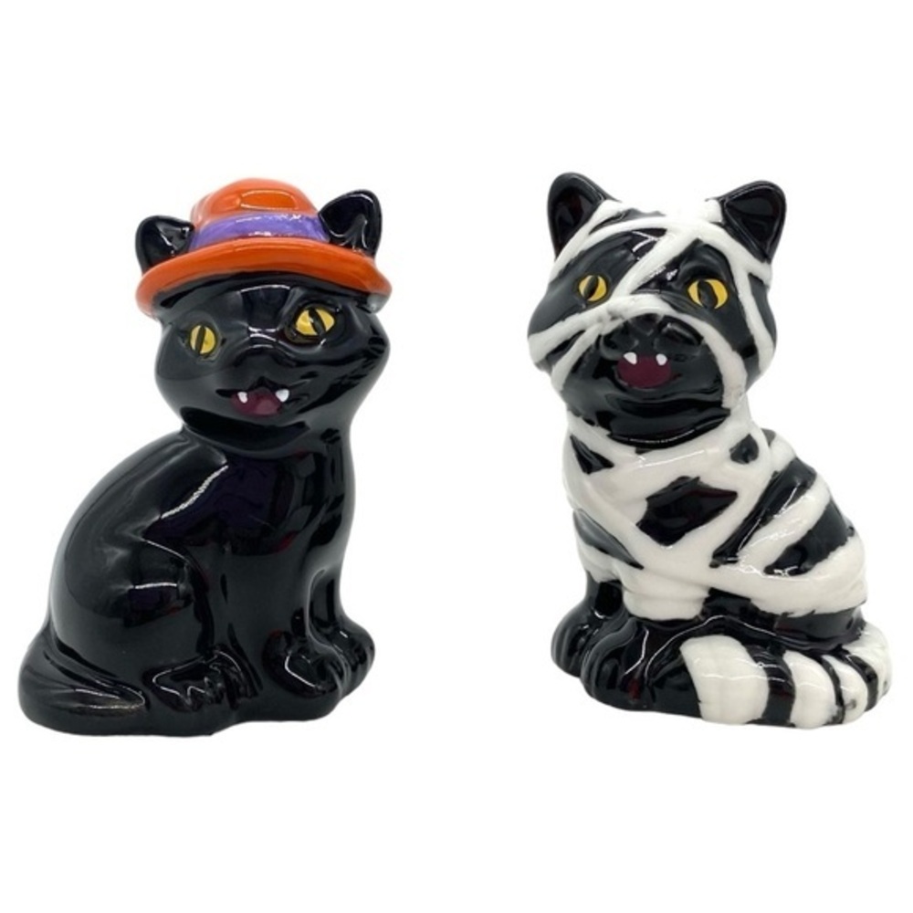 Black Cat Witch and Mummy Salt and Pepper Shakers